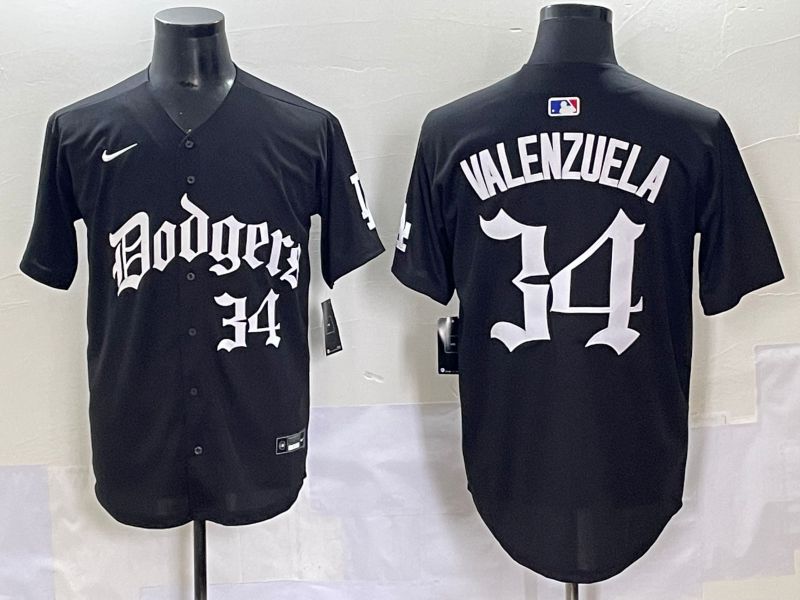 Men 2025 Los Angeles Dodgers #34 Valenzuela Black Seventh generation Joint Name Nike MLB Jersey style 8->los angeles dodgers->MLB Jersey